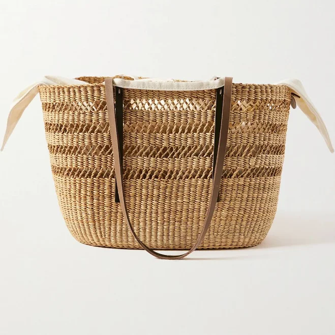 bag Muuñ Bicro M Leather-Trimmed Woven Straw Tote NET-A-PORTER $255