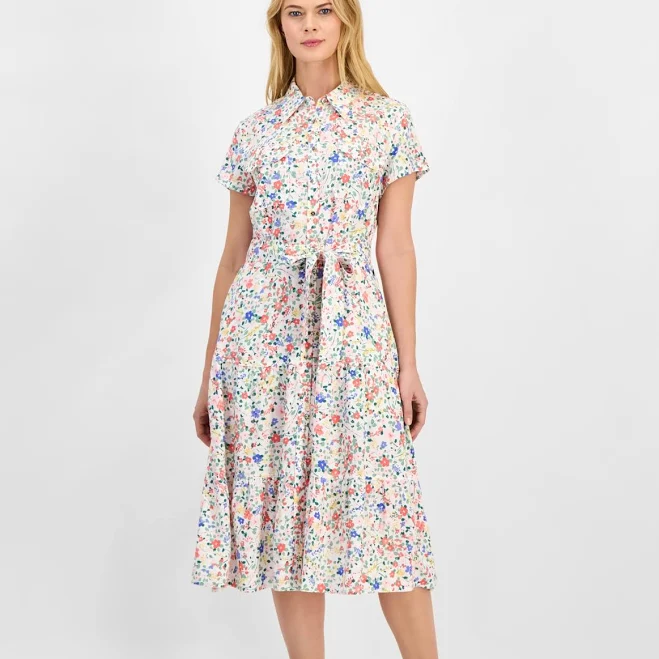 dress Nautica Women's Belagio Floral Belted Shirt Dress Macy's $83.65