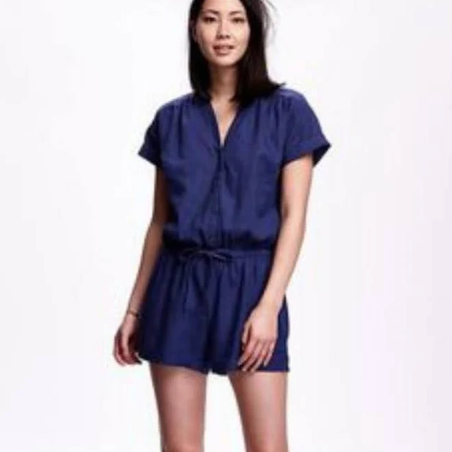 romper Old Navy Pants & Jumpsuits | Old Navy Blue Linen Button Front Drawstring Romper | Color: Blue | Size: M | Claudi1277's Closet Poshmark $20