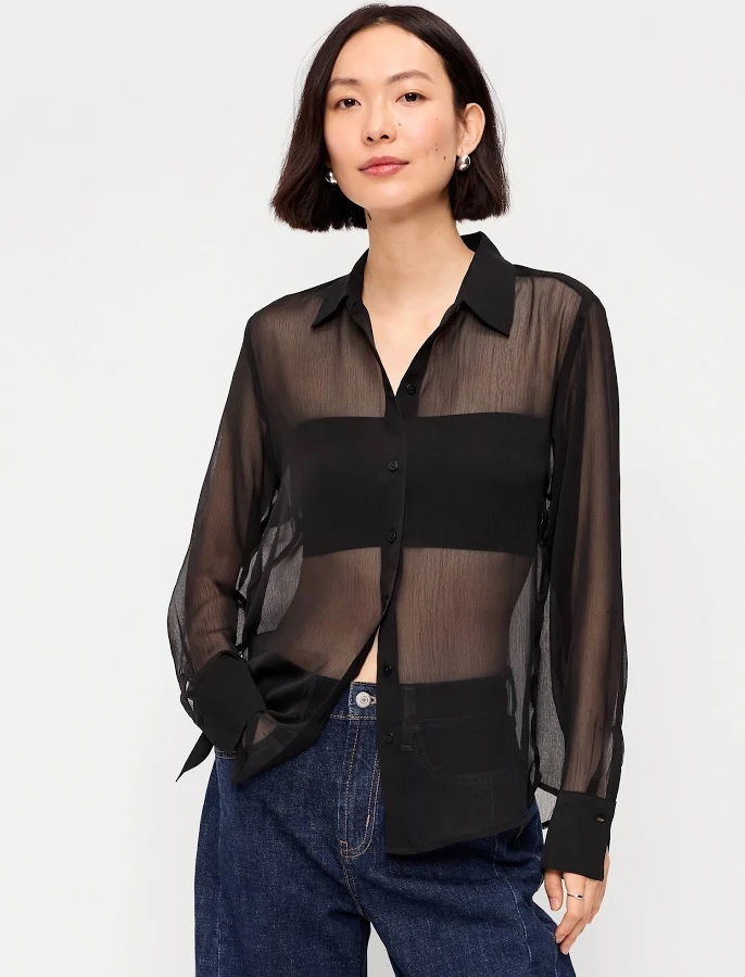 outerwear Old Navy Women's Chiffon Sheer Button-Down Shirt Old Navy $27.99