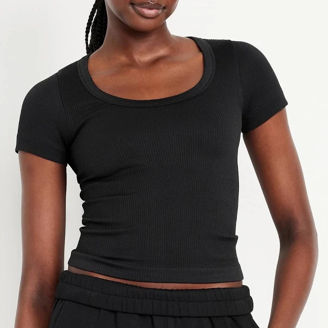 top Old Navy Women's Exhale Seamless Cropped Rib T-Shirt Old Navy $4.99