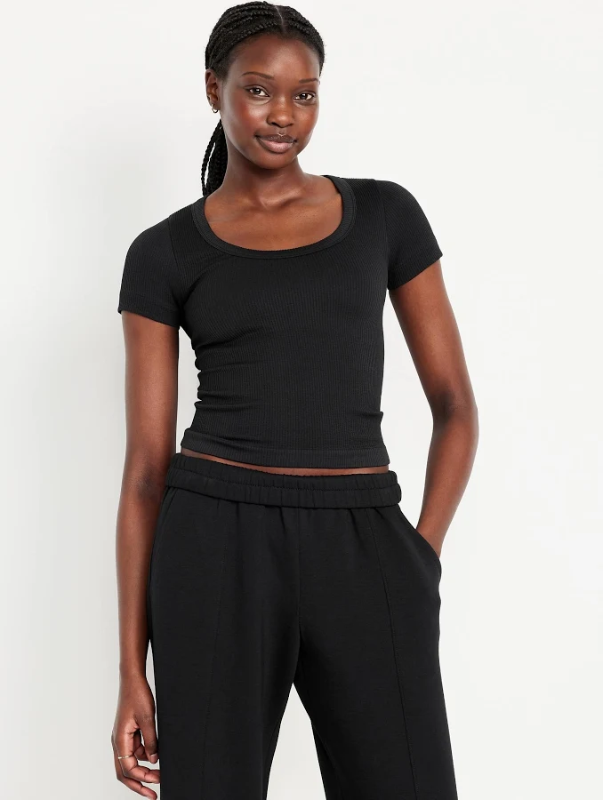 top Old Navy Women's Exhale Seamless Cropped Rib T-Shirt Old Navy $6.99