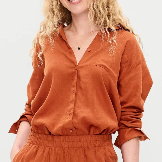oversized shirt Old Navy Women's Linen-Blend Loose Button-Down Shirt Old Navy $26.99