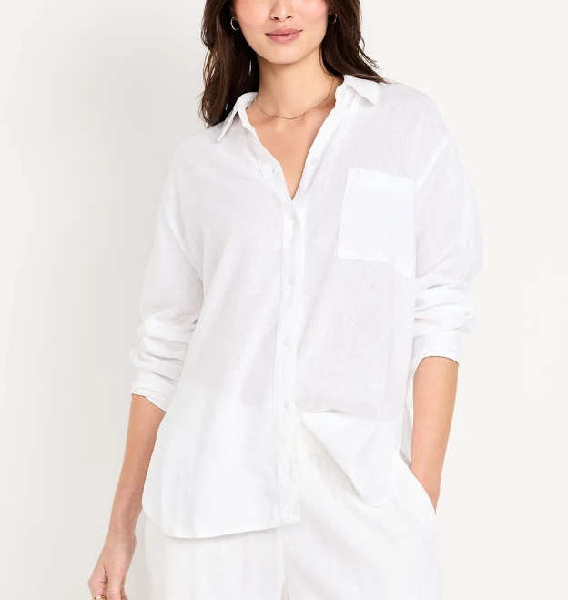 oversized shirt Old Navy Women's Linen-Blend Loose Button-Down Shirt Old Navy $26.99