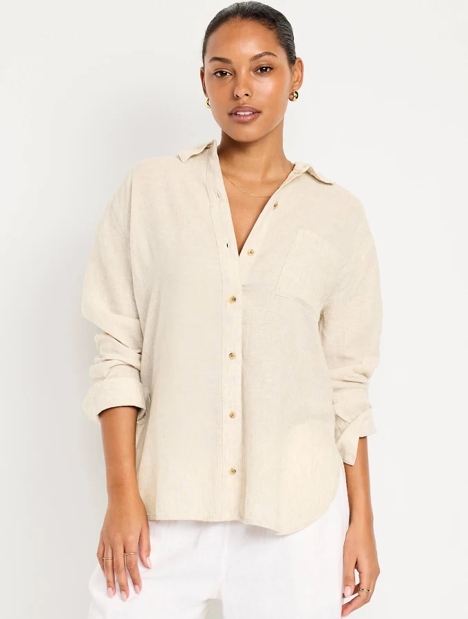 top Old Navy Women's Linen-Blend Loose Button-Down Shirt Old Navy $26.99