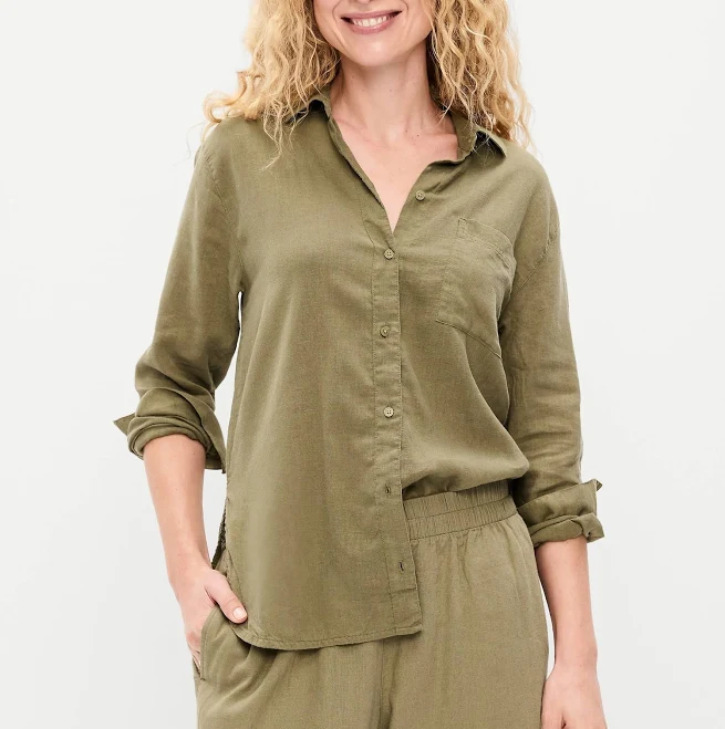 outerwear Old Navy Women's Linen-Blend Loose Button-Down Shirt Old Navy $44.99