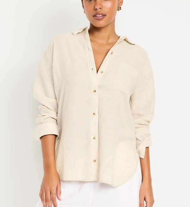 top Old Navy Women's Linen-Blend Loose Button-Down Shirt Old Navy $44.99