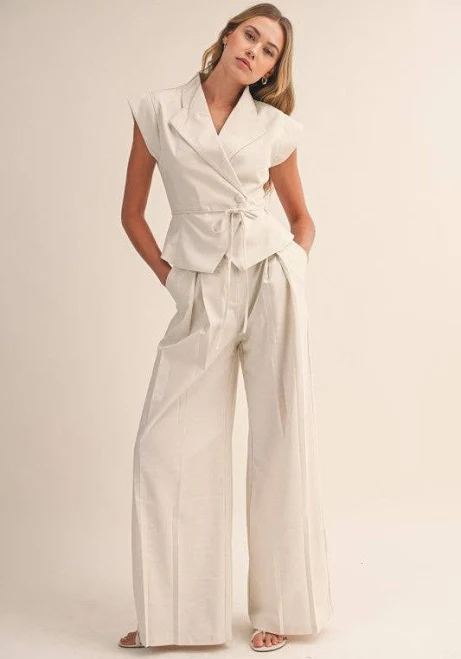matching set Olive Short Sleeve Linen Top and Wide Leg Pant Set Miss Match $160