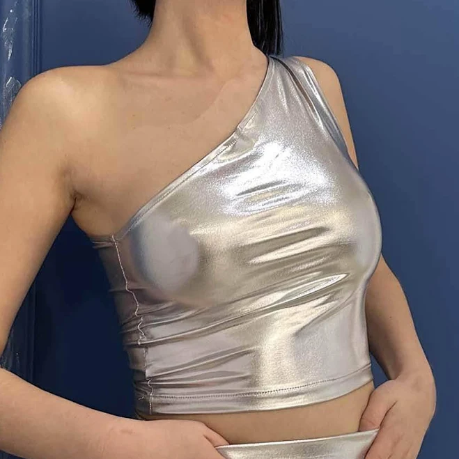 crop top One Shoulder Metallic Crop Top Etsy - ParlaTangoWear $43.64