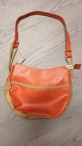 bag Orange faux leather shoulder bag with woven straw details eBay $12