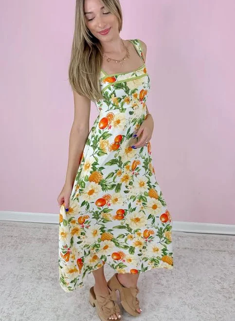 dress Orange Grove Citrus Floral Midi Dress Poppy Jane $68.95