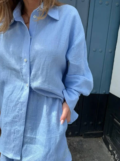 two piece set Oversized Linen Shirt & Wide Leg Shorts Set Etsy - Seller $109.69