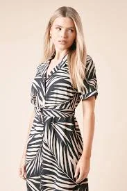 dress Palm Print Short Sleeve Midi Shirt Dress boohoo.com $42
