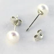 accessory Pearl Stud Earrings Sterling Silver Posts Round 6mm Creamy White Natural Pearl Silver Stud Earrings Celtic Copper Jewelry $24.95