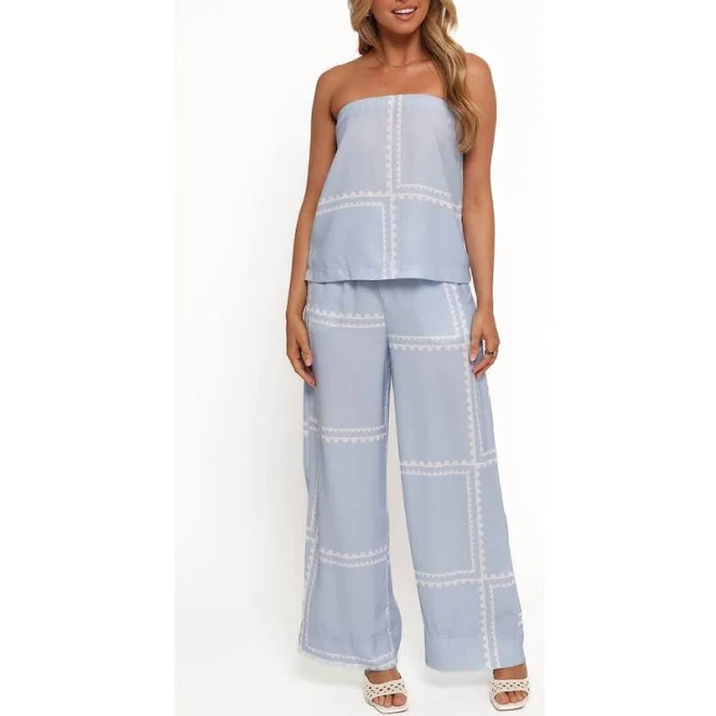 matching set Petal & Pup Women's Ezra Linen Blend Strapless Top & Wide Leg Pants Set Nordstrom $69