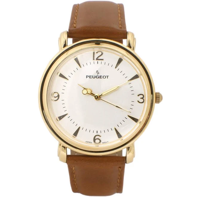 accessory Peugeot Men's Slim Retro Design Stainless Steel Watch with Calf Skin Leather Strap Peugeot Watches $64.99