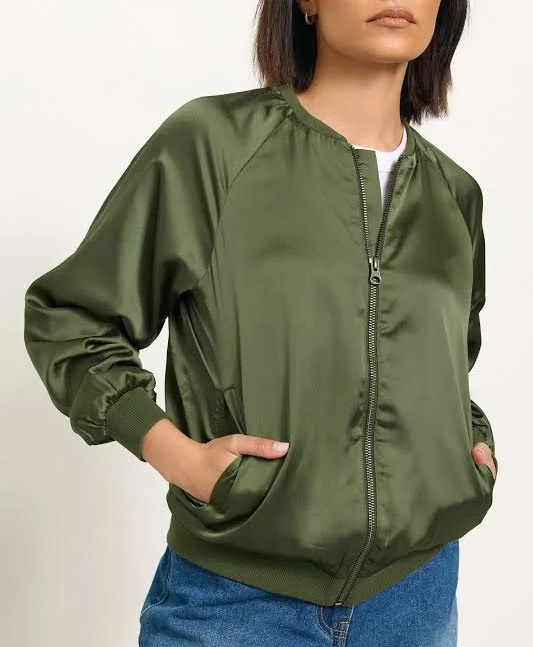 outerwear PixieGirl Petite Satin Bomber Jacket PixieGirl $10