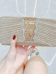 bag Pleated Crystal Bead Clutch MNBF142 - Champagne missord $19.62
