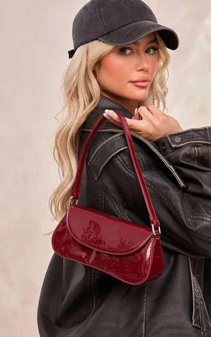 bag PrettyLittleThing Women's Patent Slim Curved Shoulder Bag Nasty Gal - US $27