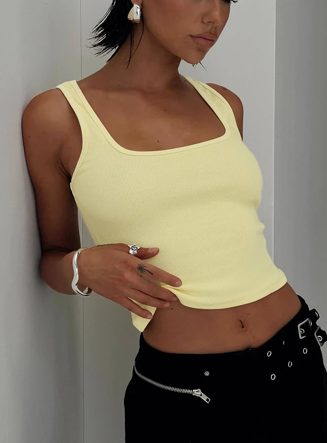 top Princess Polly Baseline Square Neck Rib Tank Top Princess Polly US $10
