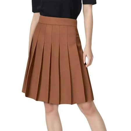 skirt Qulqfy A Line Skirts for Women's Mini Orange Pleated Cotton Linen Ruched Skater High Waist Fall Short Skirt Women's Skirts Walmart - Qulqfy $11.84