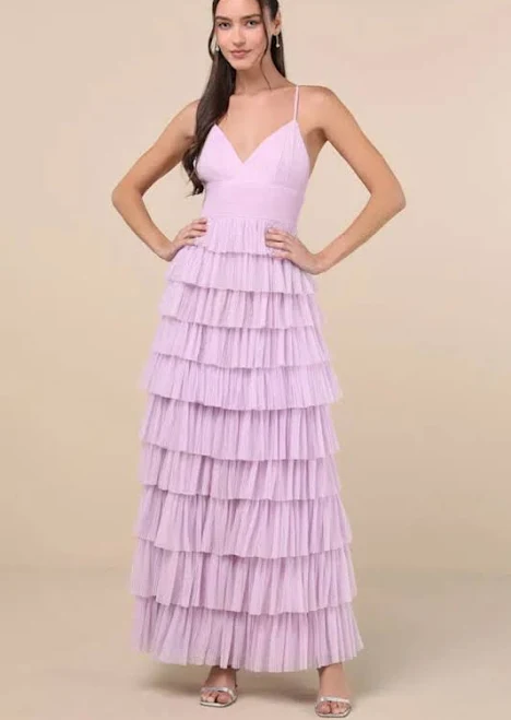 dress Radiant Event Lavender Mesh Tiered Ruffled Backless Maxi Dress In Purple ModeSens $108