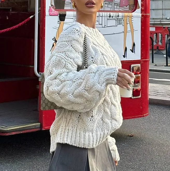 top Real Feelings Oversized Knit Sweater White Fox Boutique $79.99