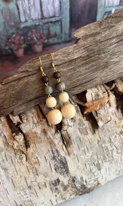 accessory Real Wood Bead Earrings Etsy - TheWoodenTreasures $18.5