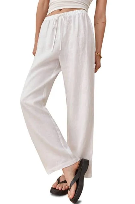 pants Reformation Olina Tie Waist Pants in White at Nordstrom, Size X-Large Nordstrom $188