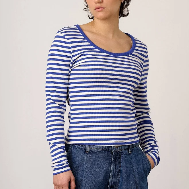 top Remy Ribbed Cotton Scoop Neck Long Sleeve Top Lucy & Yak $22
