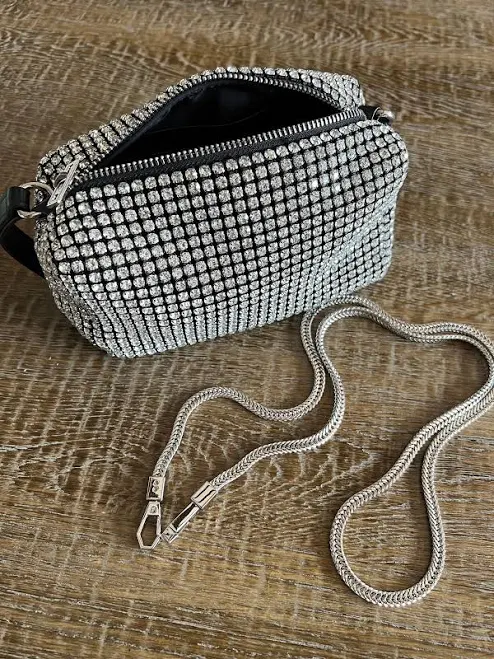 bag Rhinestone Satin Clutch Handbag with Detachable Silver Rope Chain Etsy - TheHaberdasheryFan $46.22