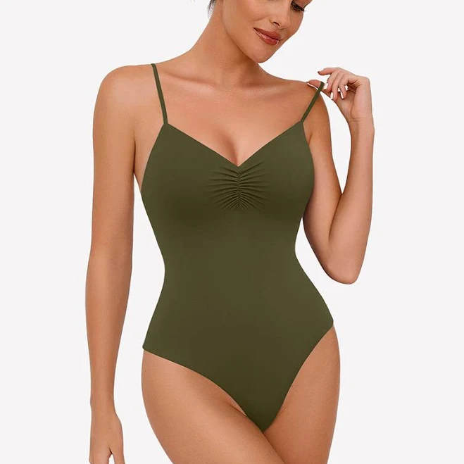 bodysuit Ruched V Neck Thong Bodysuit Avidlove $38.3