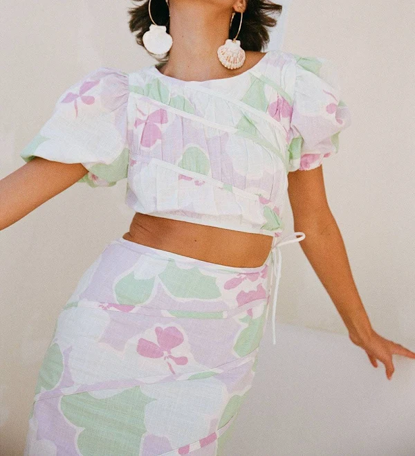 crop top Sabo Luxe Elika Crop Puff Sleeve Top SABO $32.76