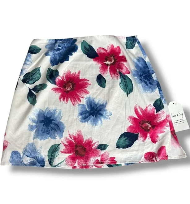 ultra-mini Sadie & Sage White Floral Mini Skirt Pink Blue Green Size Small eBay - shop_lullaby_lane $31.49