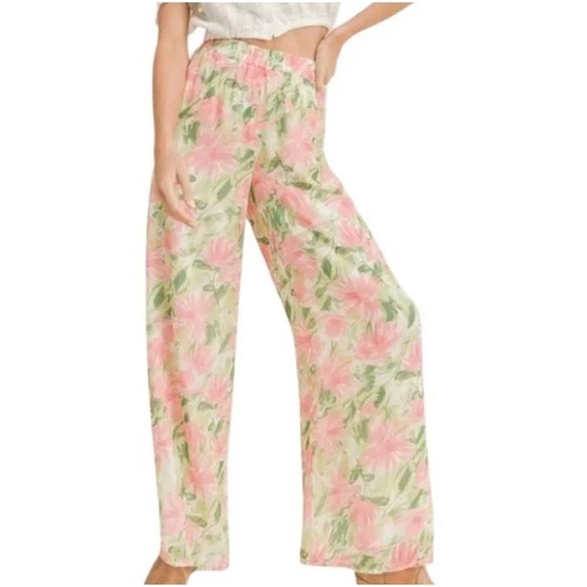 pants Sadie & Sage Wide Leg Floral Pants Small Pink Green Print Made In Usa eBay - stasull_18 $42