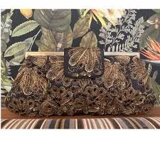 bag Santi Beaded Clutch Evening Bag Satin + Ornate Gold & Black Beading ~ Lovely eBay $48