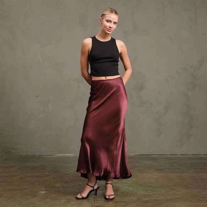 skirt Satin Slip Skirt - Burgundy Sanna $78