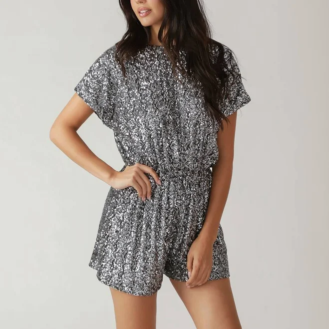 rave outfit Sequin Romper Lady Black Tie $68