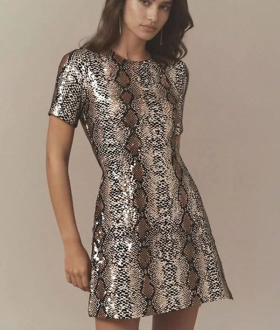 rave outfit Sequin Snake Print Mini Dress New York & Company $29.99
