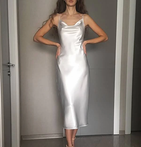 dress Silk Satin Cowl Neck Midi Length Slip Dress Etsy - Seller $135