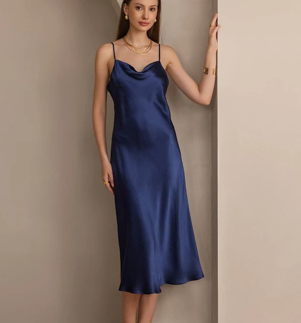 dress SilkSilky Women's Silk Cowl Neck Midi Slip Dress SilkSilky $99.95