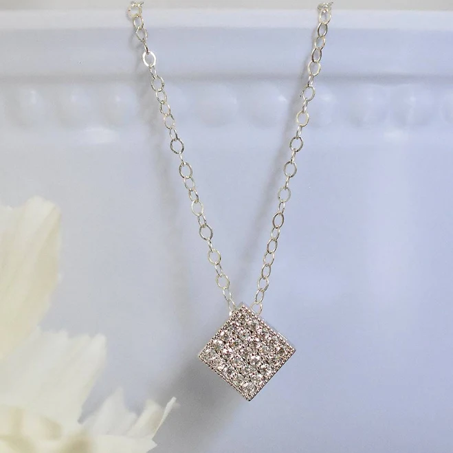 accessory Silver Geometric Necklace CZ Pave Pendant Designed by Stacey Jewelry $36.95
