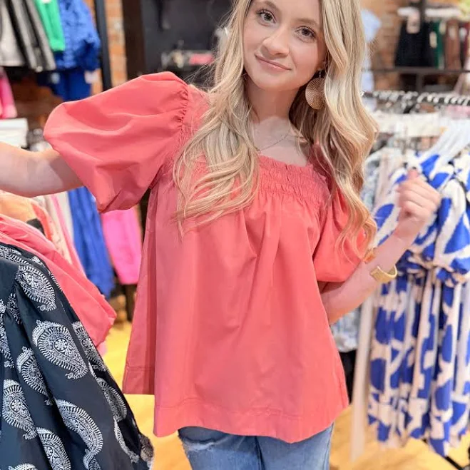 top Simply A Vibe Smocked Puff Sleeve Top LUX Boutique $42