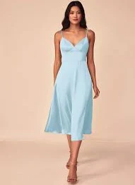 dress Sky Blue A-Line Stretch Satin Dress Azazie.com $29