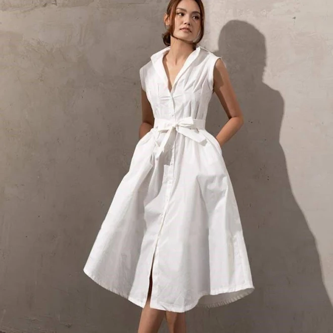 dress Sleeveless Front Button A-Line Linen Midi Dress Etsy - MaisonLy $133.5