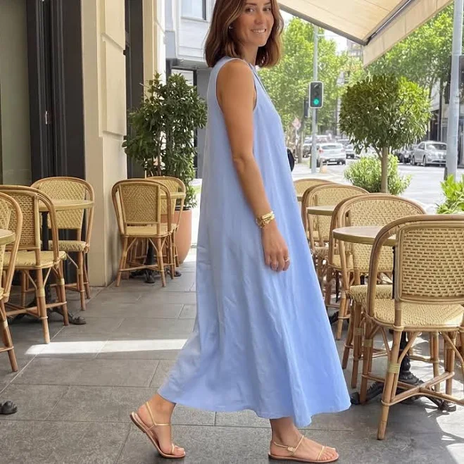 dress Sleeveless Linen Straight Cut Maxi Dress Etsy - Seller $49.5