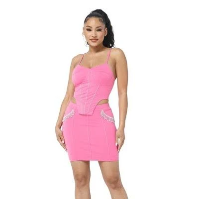 matching set Slickblue Women's Rhinestone Cropped Top & Mini Skirt Set Target $51.99