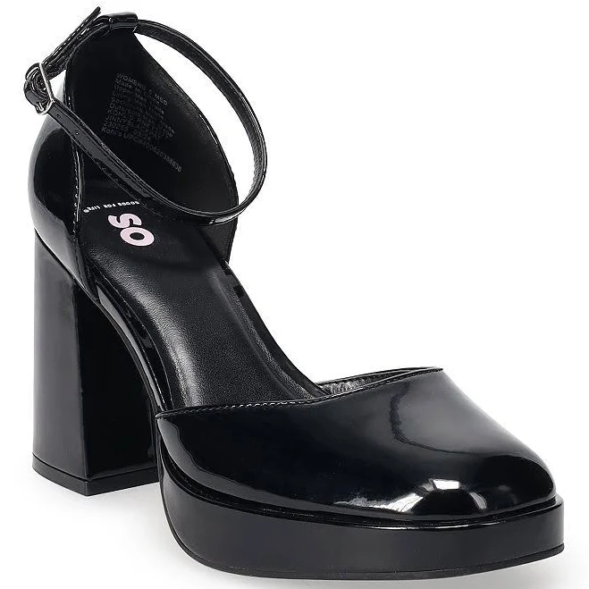 shoes SO Jinny Women's Ankle Strap Platform Shoes, Size: 9.5, Black Patent Kohl's $39.99