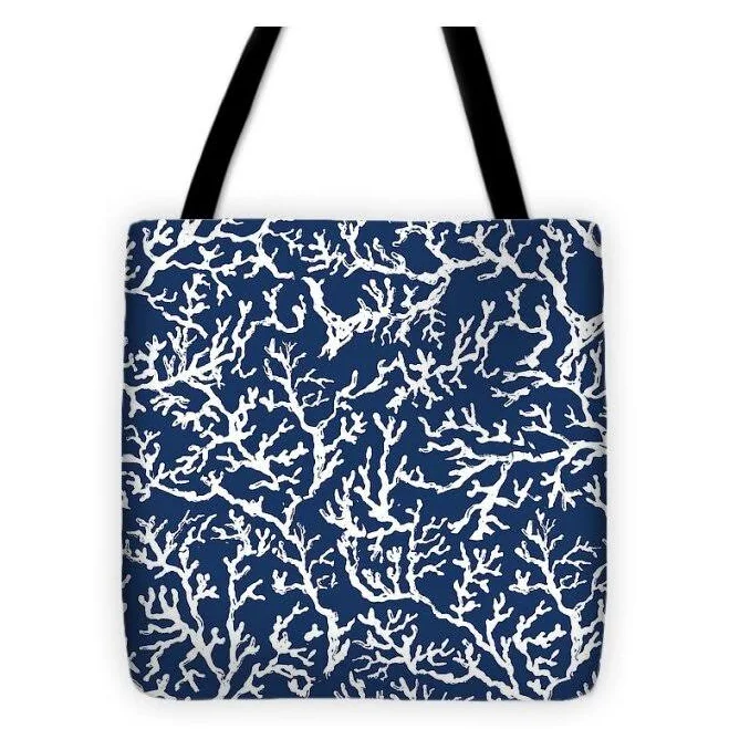 bag South Social D White Coral On Blue Pattern Tote Bag FineArtAmerica.com $21