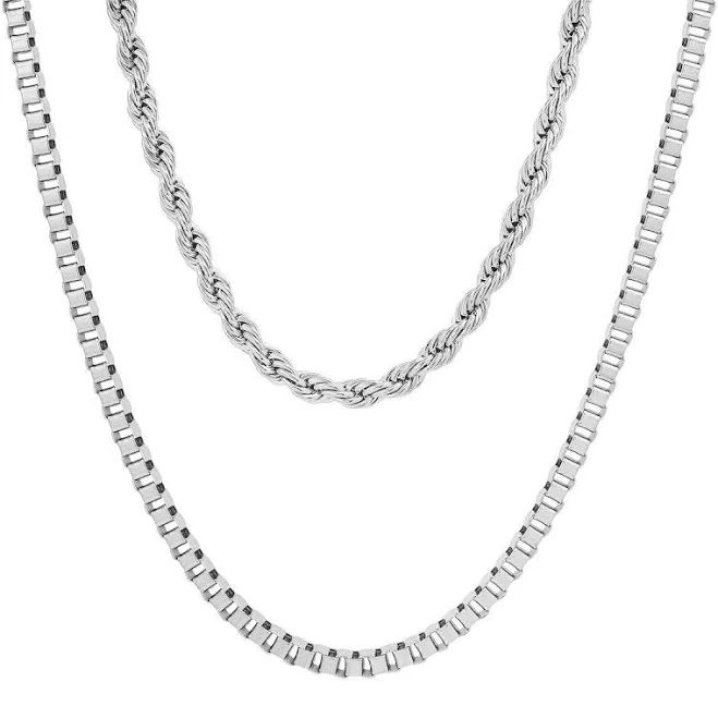 accessory Steel by Design Men's Layered Box Chain Necklace Steel Time $39.99